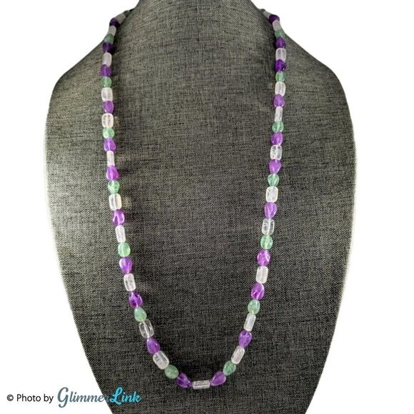 VTG 80s Avon Tourmaline Impressions Translucent Purple Green & Clear Necklace - Picture 3 of 8